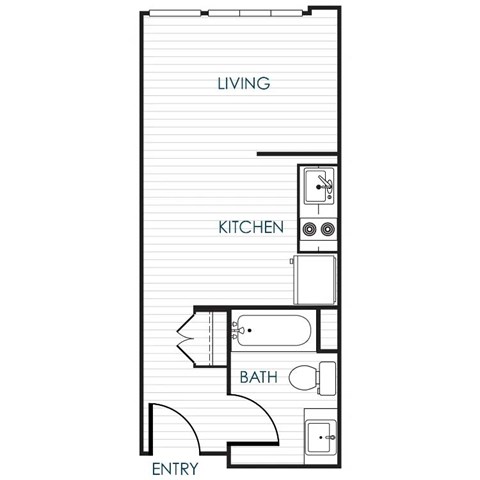 Floor plan for studio, 1 bath, 381 sqft